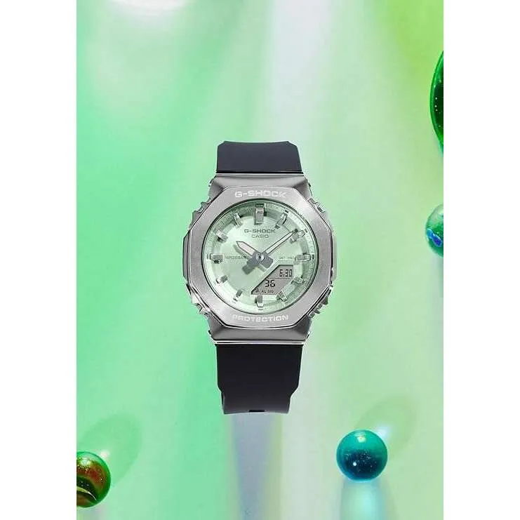 CASIO G-SHOCK METAL COVERED ANALOG DIGITAL BLACK & GREEN LADIES WATCH GM-S2110-3AJF