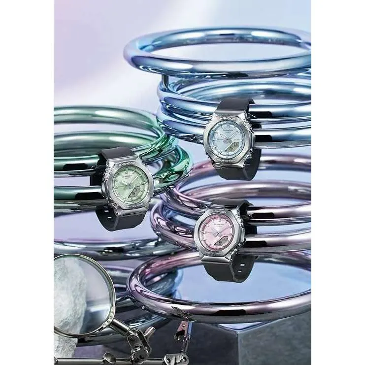 CASIO G-SHOCK METAL COVERED ANALOG DIGITAL BLACK & GREEN LADIES WATCH GM-S2110-3AJF