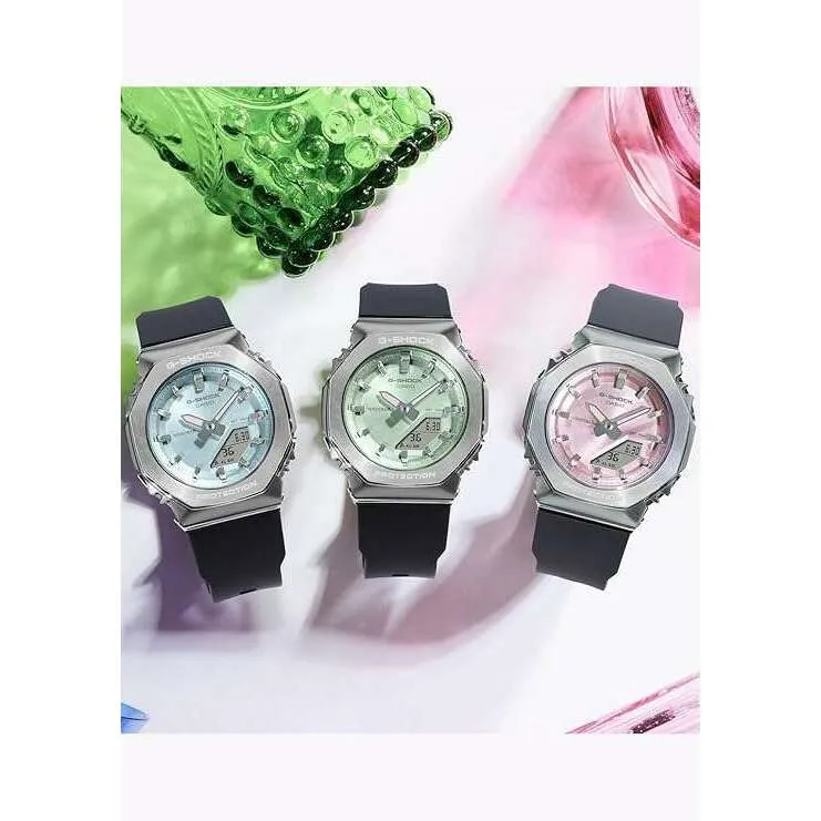 CASIO G-SHOCK METAL COVERED ANALOG DIGITAL BLACK & GREEN LADIES WATCH GM-S2110-3AJF