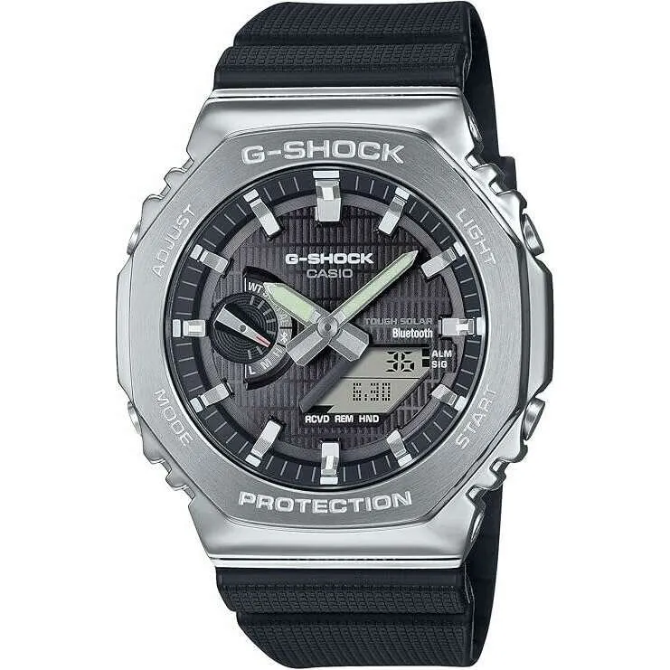 CASIO G-SHOCK METAL COVERED BLUETOOTH SOLAR BLACK RUBBER STRAP MEN WATCH GBM-2100-1AJF