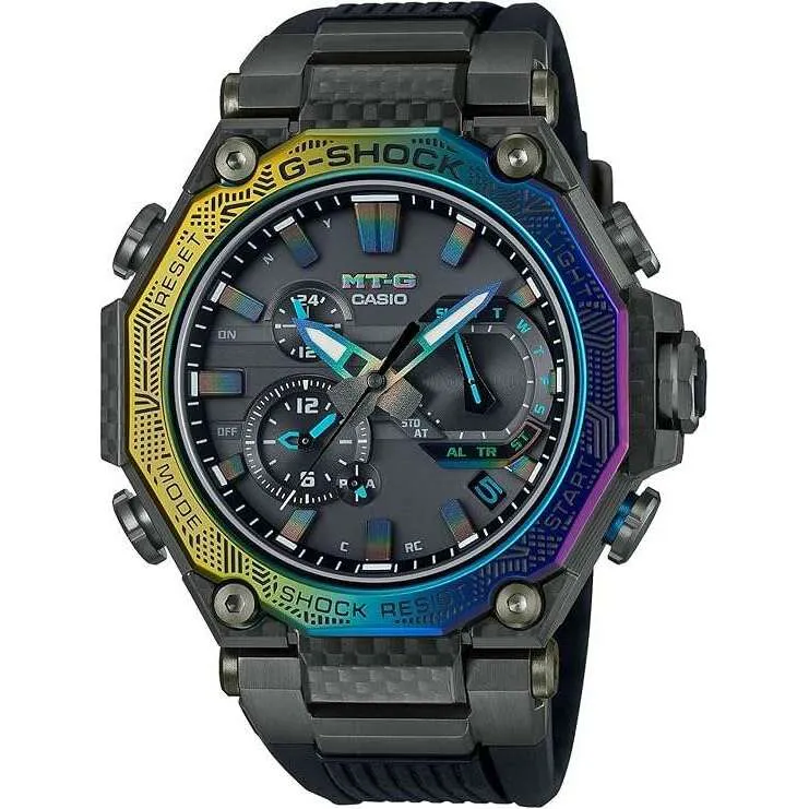 CASIO G-SHOCK MT-G BLUETOOTH RADIO SOLAR BLACK & RAINBOW ANALOG MEN WATCH MTG-B2000YR-1AJR