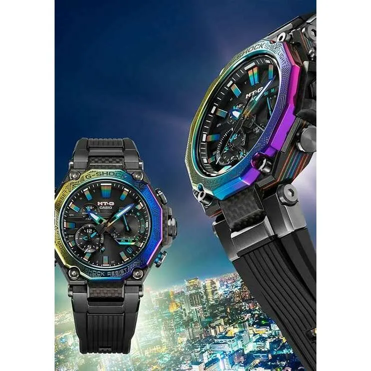 CASIO G-SHOCK MT-G BLUETOOTH RADIO SOLAR BLACK & RAINBOW ANALOG MEN WATCH MTG-B2000YR-1AJR
