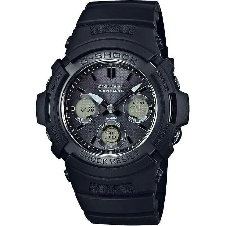 CASIO G-SHOCK SOLAR RUBBER STRAP ANALOG DIGITAL DIAL ALL BLACK MEN WATCH AWG-M100SBB-1AJF