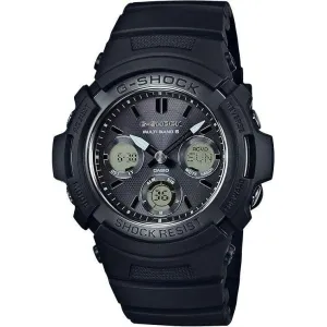 CASIO G-SHOCK SOLAR RUBBER STRAP ANALOG DIGITAL DIAL ALL BLACK MEN WATCH AWG-M100SBB-1AJF