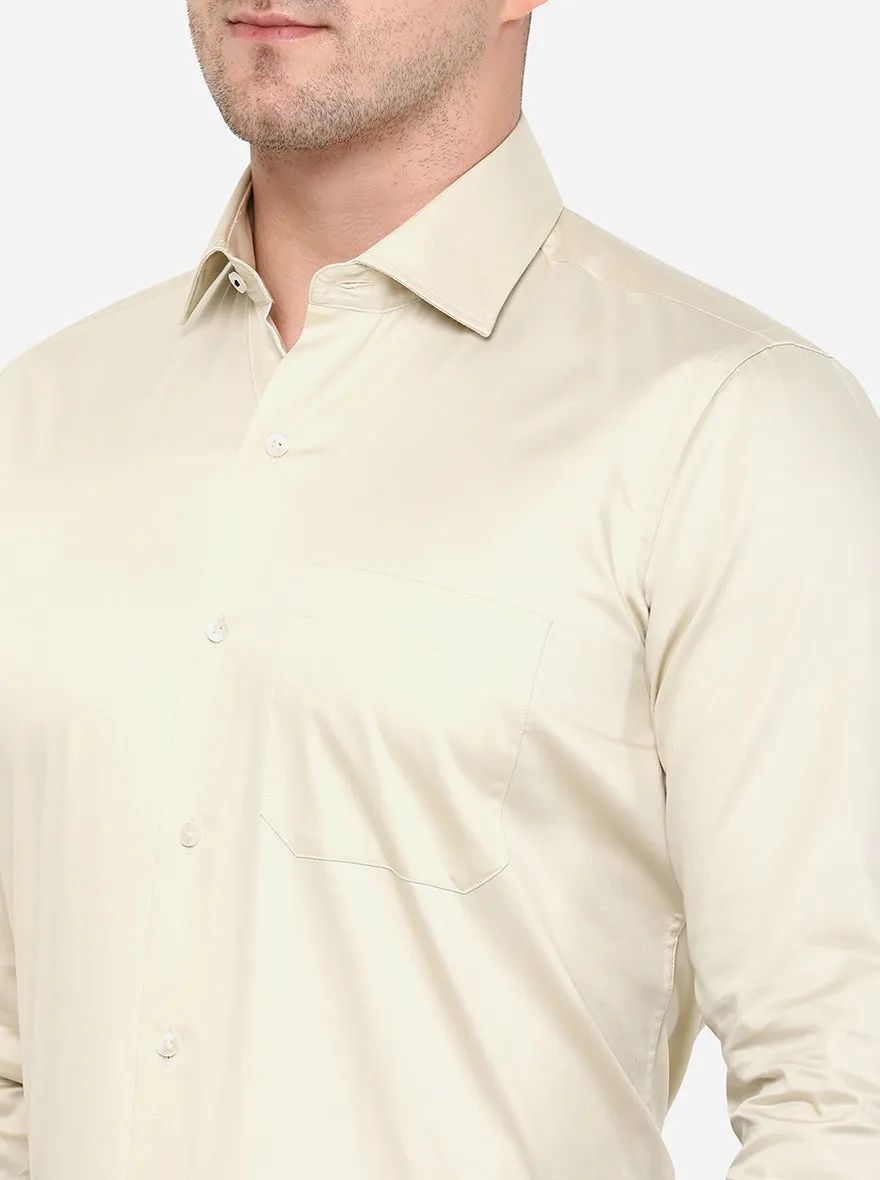 Cream Solid Slim Fit Formal Shirt | Metal