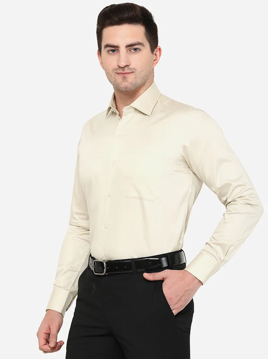 Cream Solid Slim Fit Formal Shirt | Metal