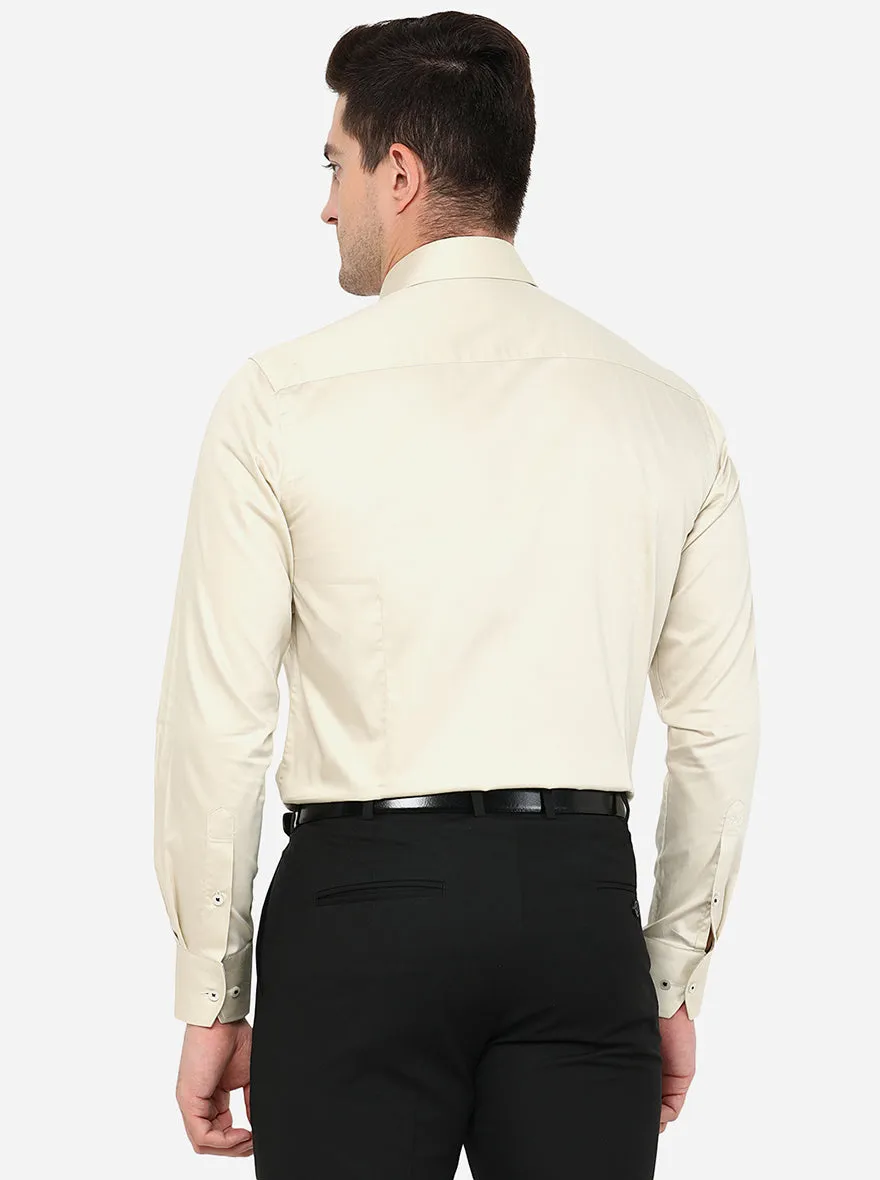Cream Solid Slim Fit Formal Shirt | Metal
