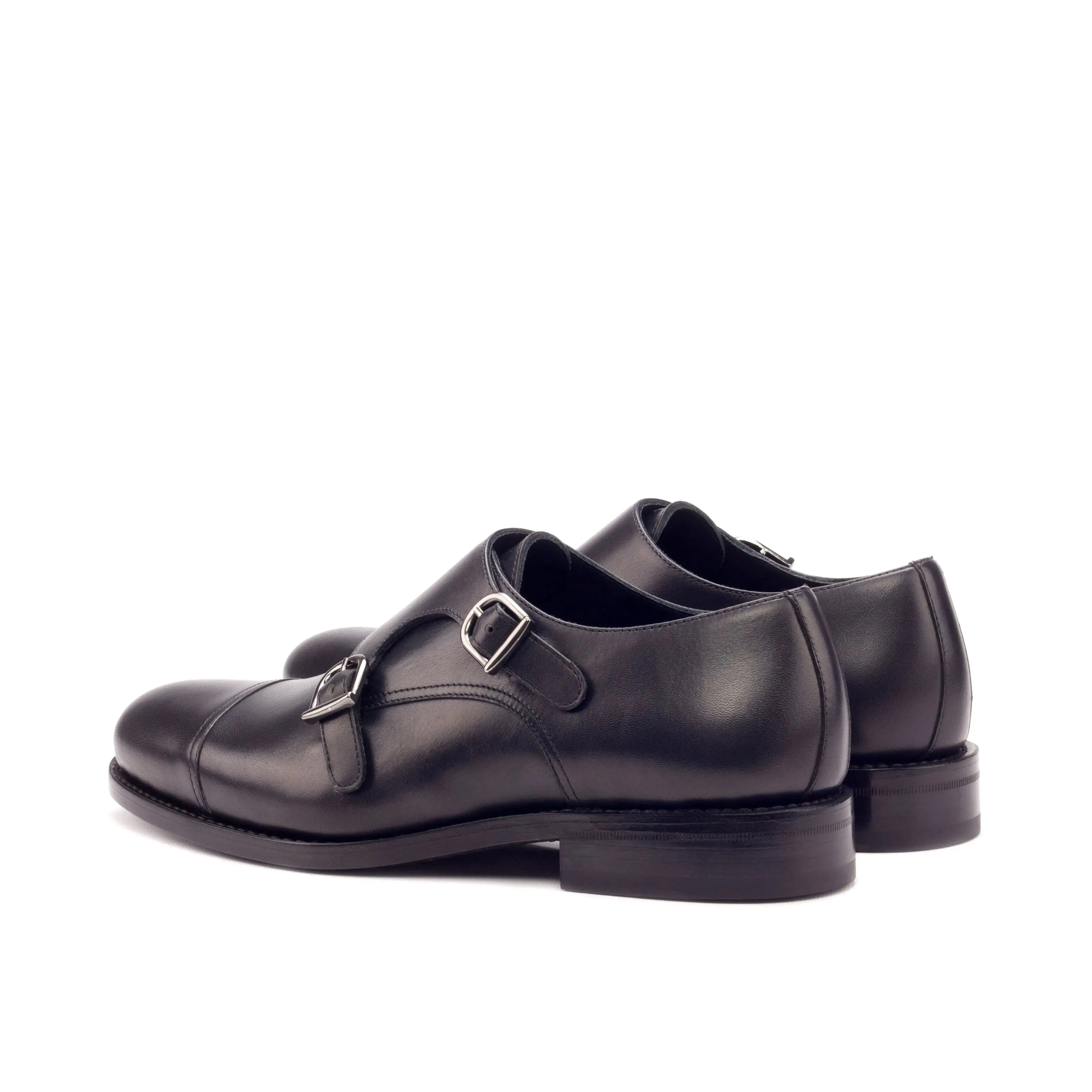 DapperFam Monaco in Black Men's Italian Leather Double Monk