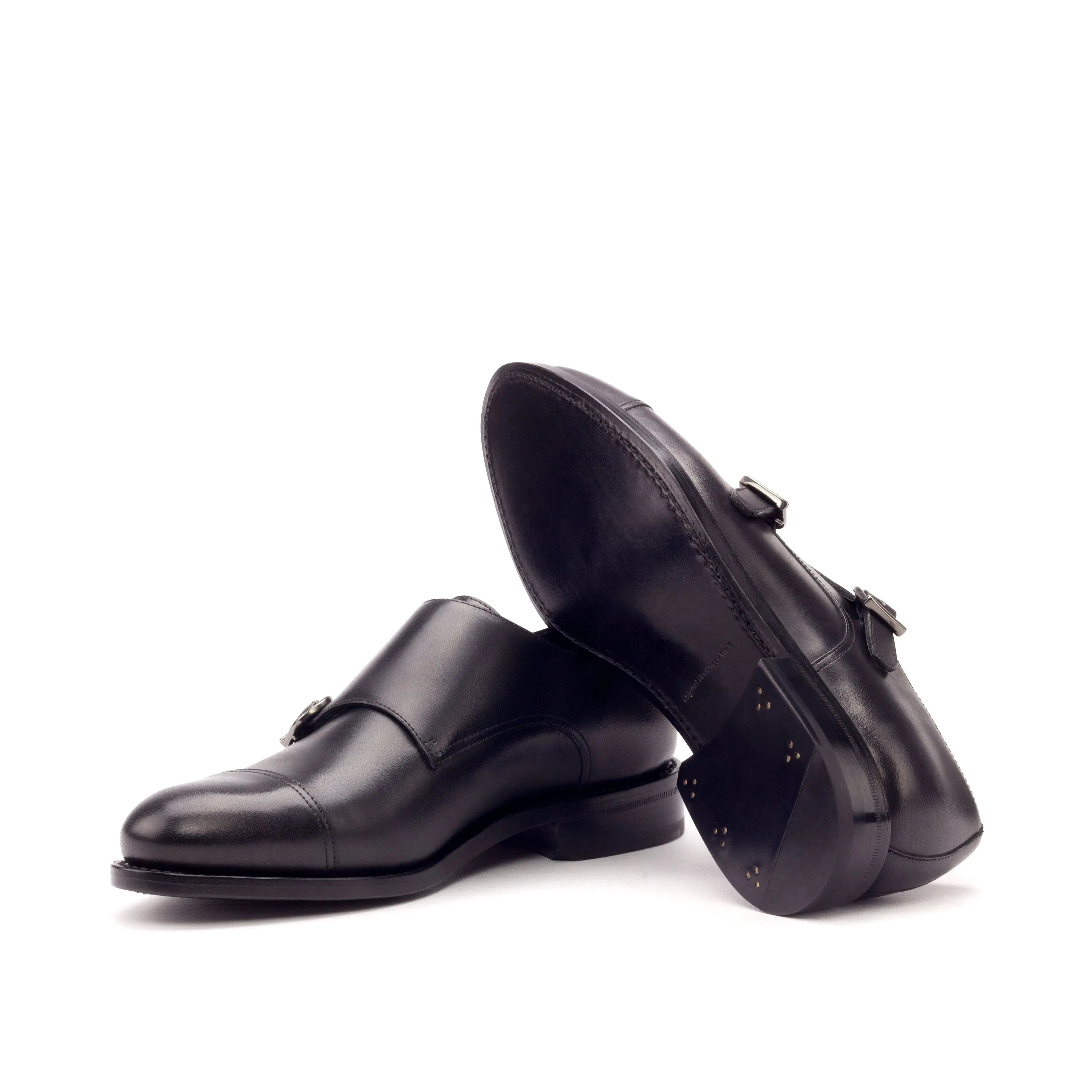 DapperFam Monaco in Black Men's Italian Leather Double Monk