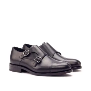 DapperFam Monaco in Black Men's Italian Leather Double Monk