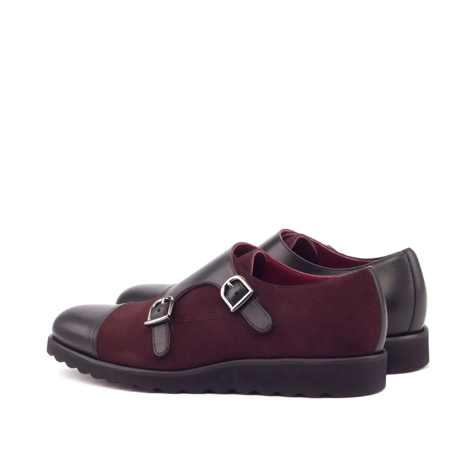 DapperFam Monaco in Burgundy / Black Men's Lux Suede & Italian Leather Double Monk