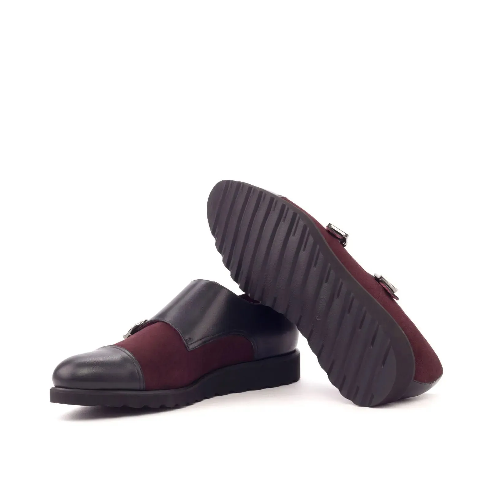 DapperFam Monaco in Burgundy / Black Men's Lux Suede & Italian Leather Double Monk