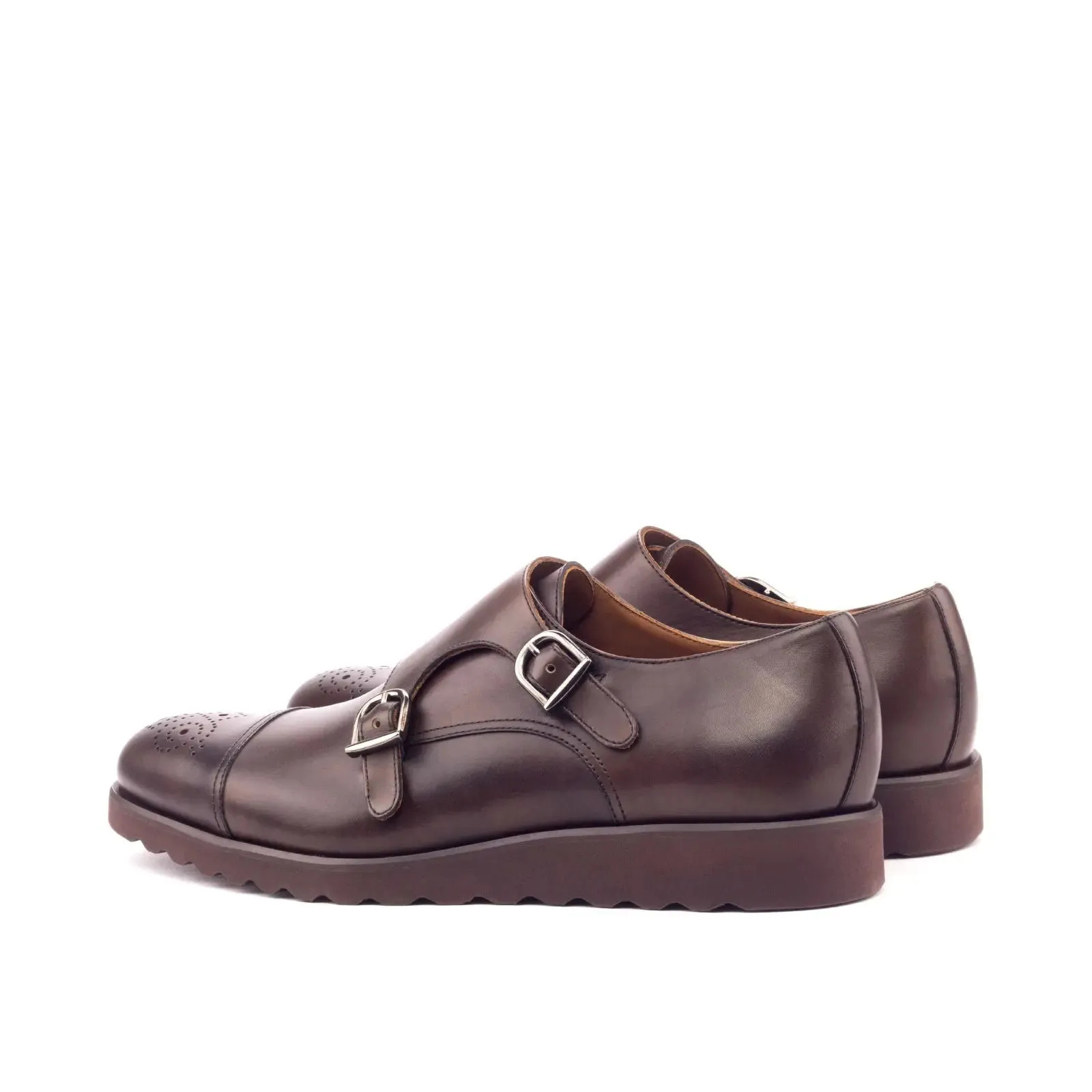 DapperFam Monaco in Dark Brown Men's Italian Leather Double Monk
