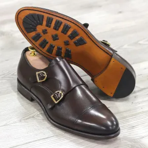 DapperFam Monaco in Dark Brown Men's Italian Leather Double Monk