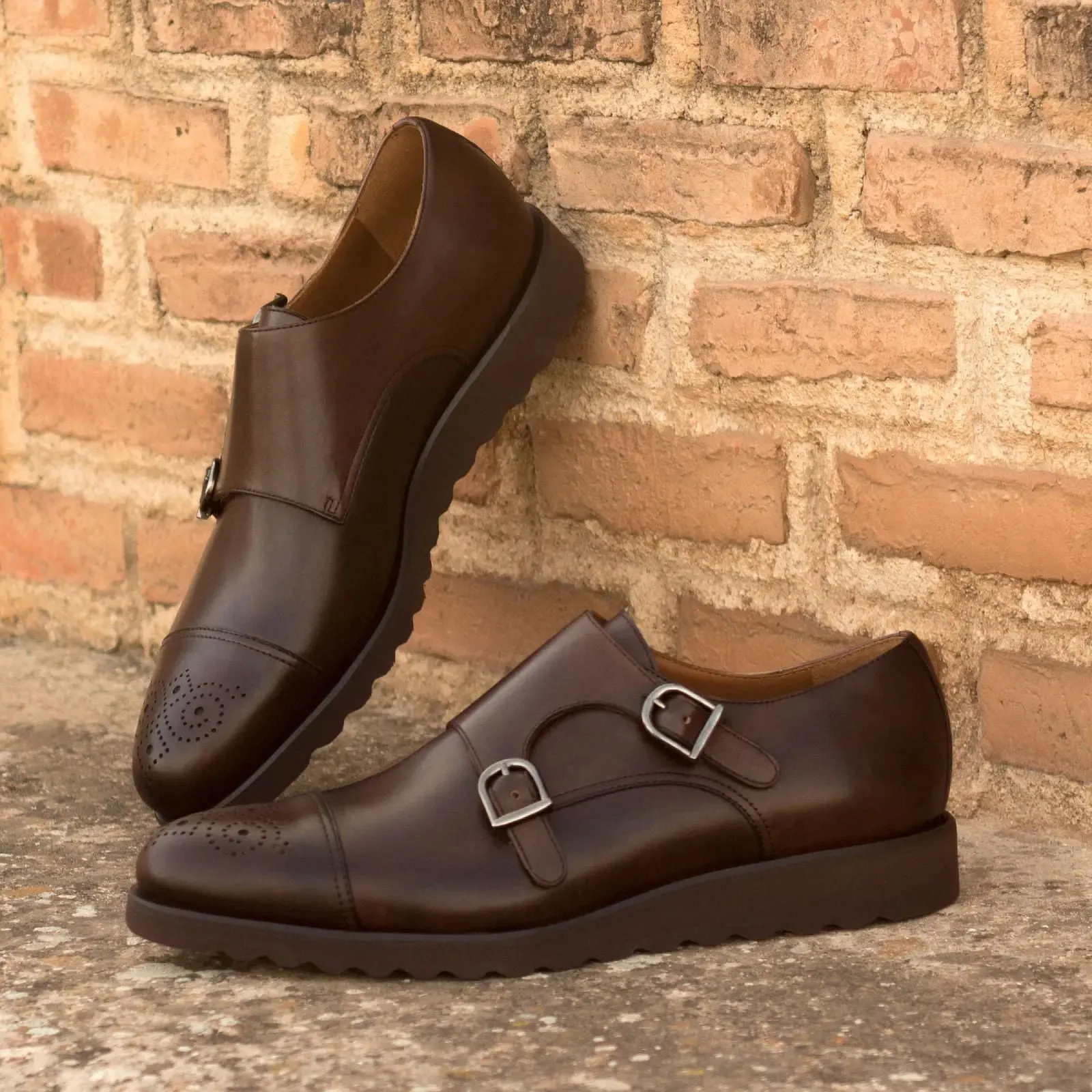DapperFam Monaco in Dark Brown Men's Italian Leather Double Monk