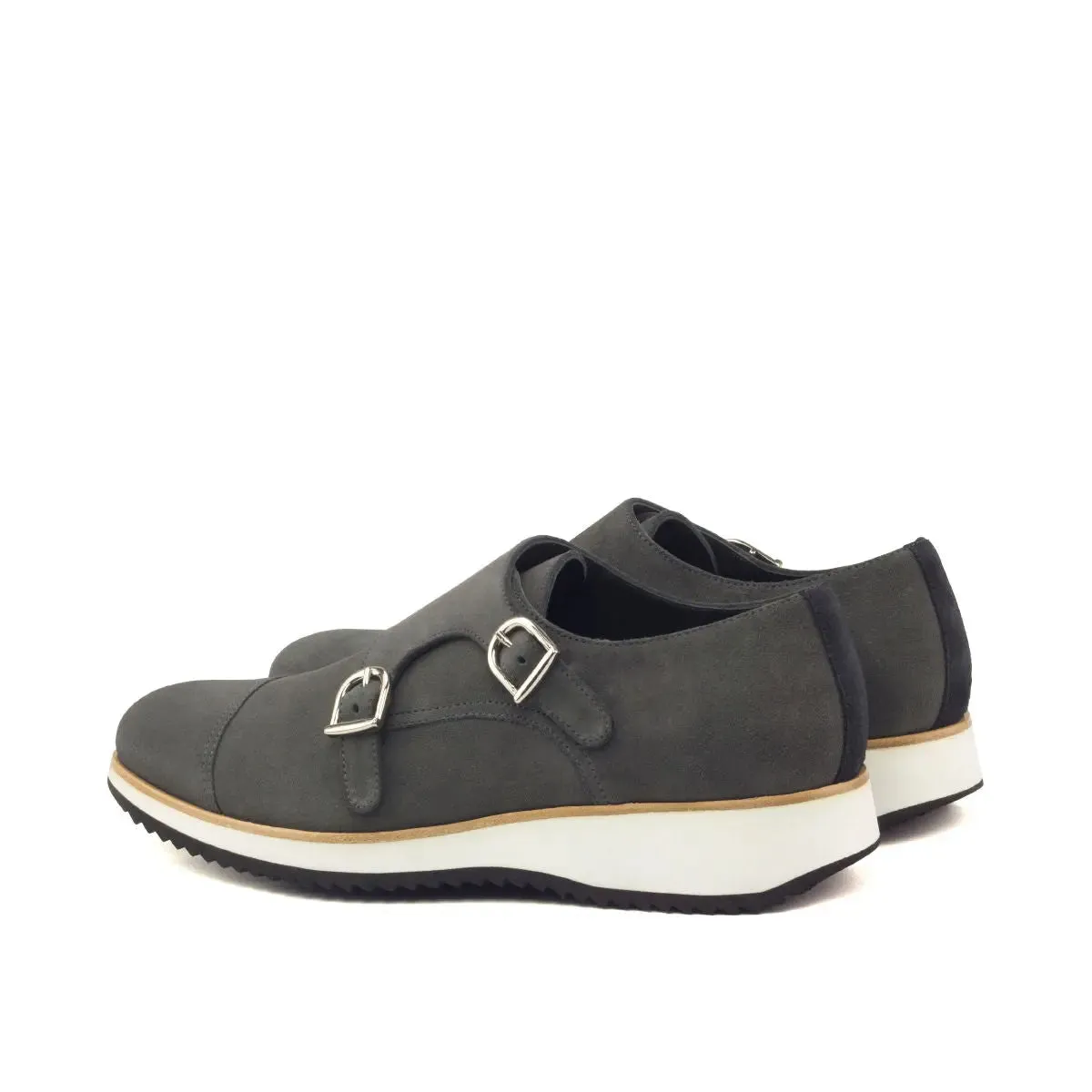 DapperFam Monaco in Grey / Black Men's Lux Suede Double Monk