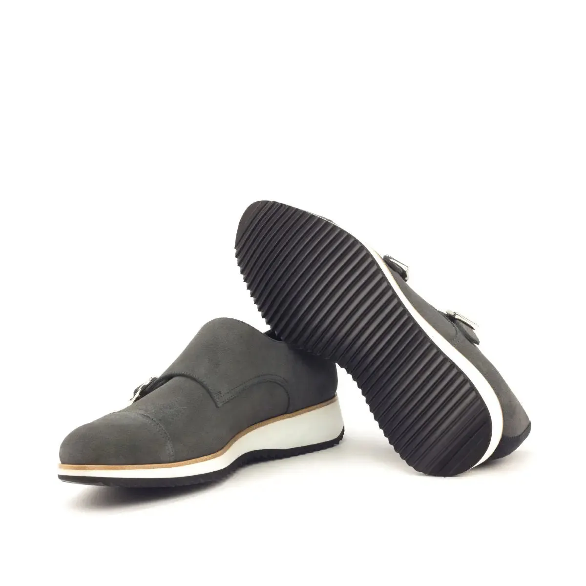DapperFam Monaco in Grey / Black Men's Lux Suede Double Monk