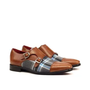 DapperFam Monaco in Plaid / Dark Brown / Med Brown Men's Sartorial & Italian Leather Double Monk