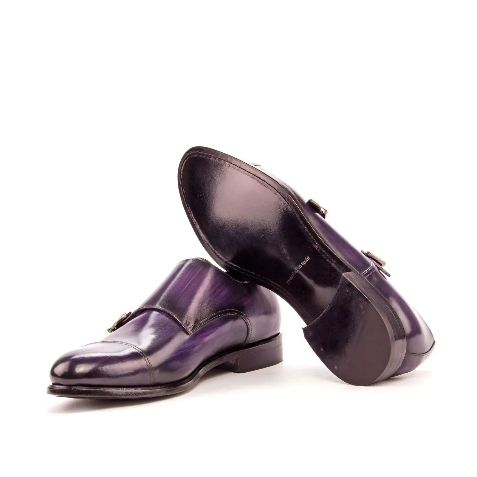 DapperFam Monaco in Purple Men's Hand-Painted Patina Double Monk