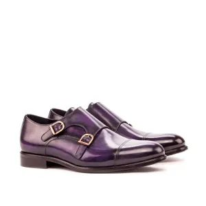 DapperFam Monaco in Purple Men's Hand-Painted Patina Double Monk