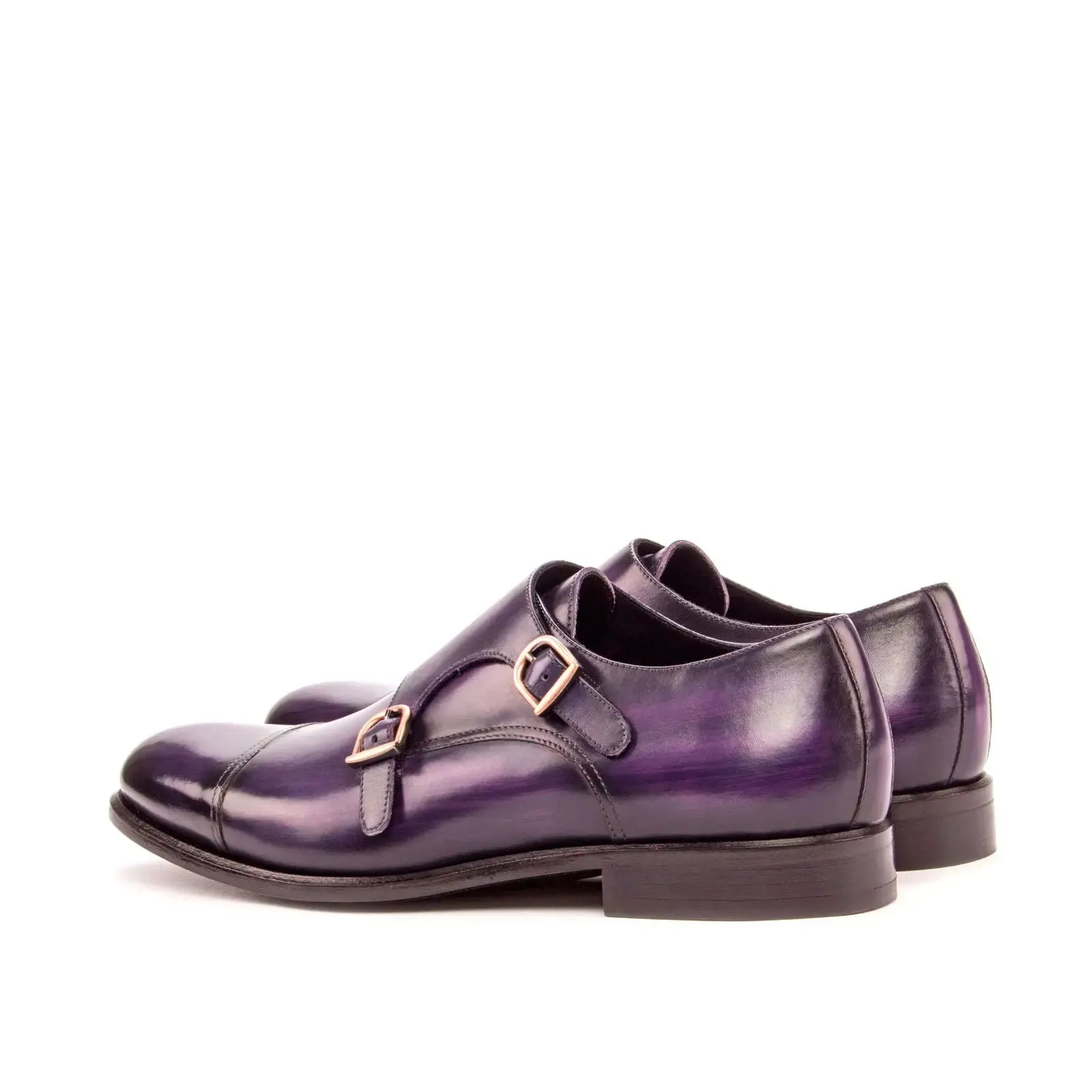 DapperFam Monaco in Purple Men's Hand-Painted Patina Double Monk
