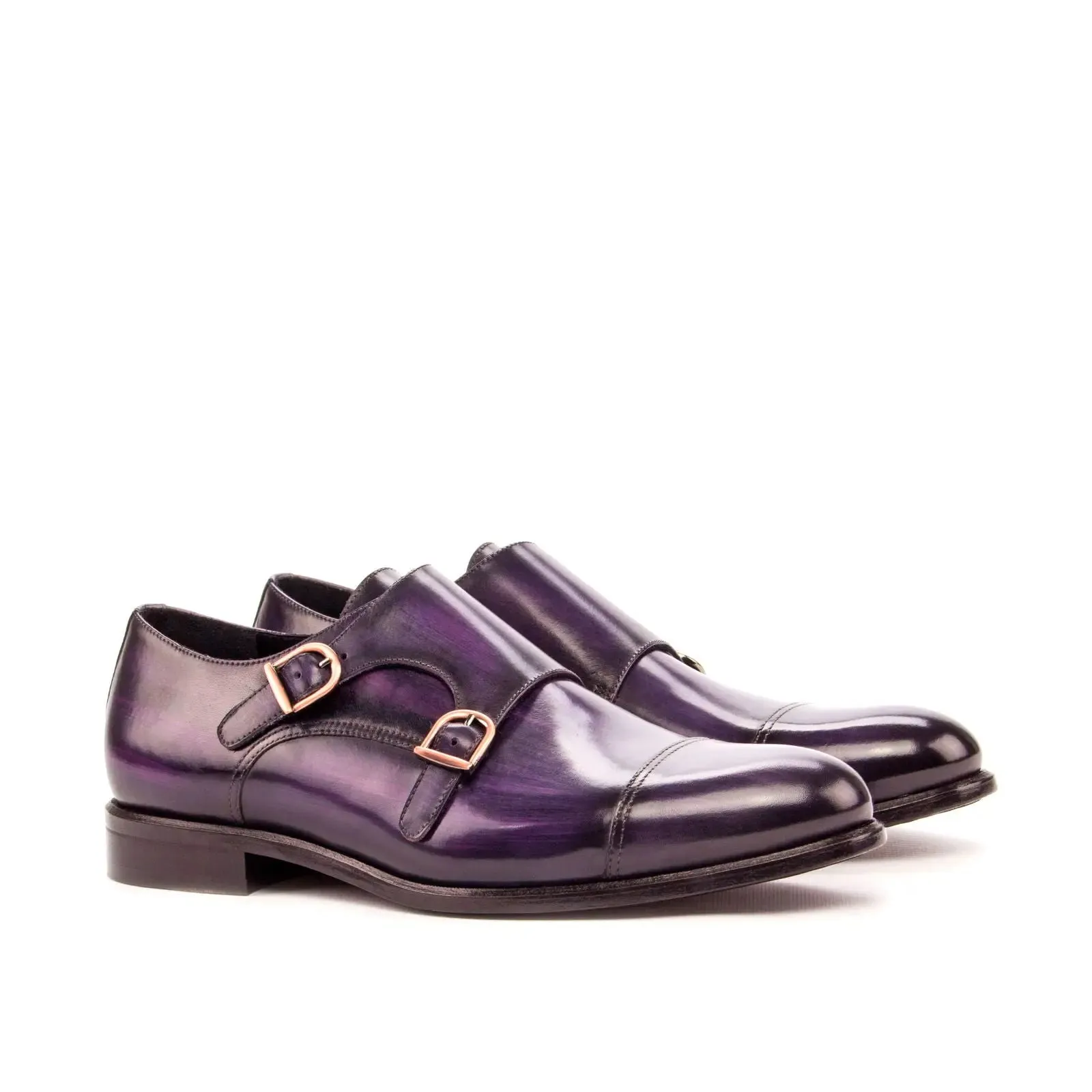 DapperFam Monaco in Purple Men's Hand-Painted Patina Double Monk