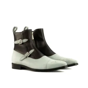 DapperFam Octavian in Light Grey / Black Men's Italian Leather & Suede Buckle Boot