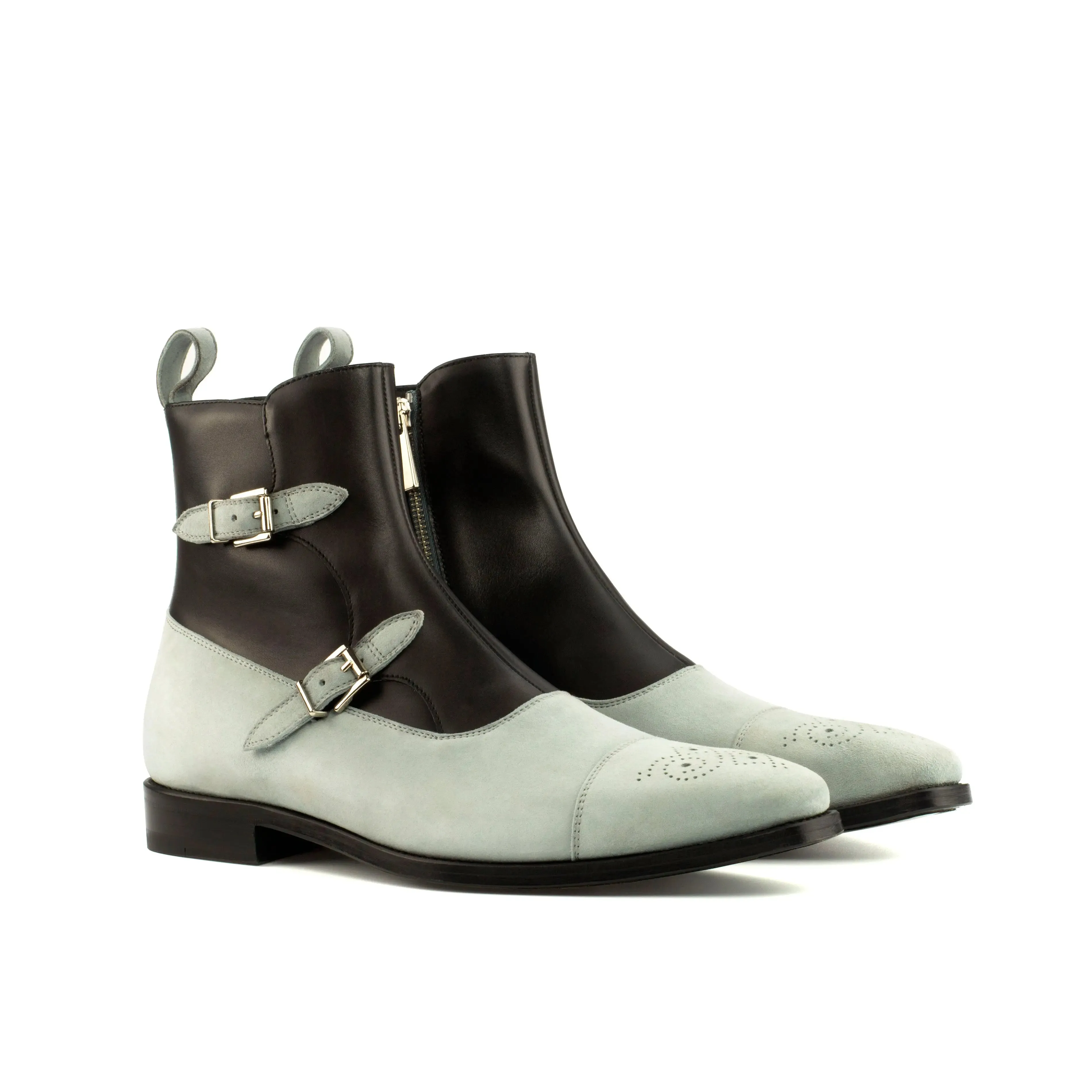 DapperFam Octavian in Light Grey / Black Men's Italian Leather & Suede Buckle Boot