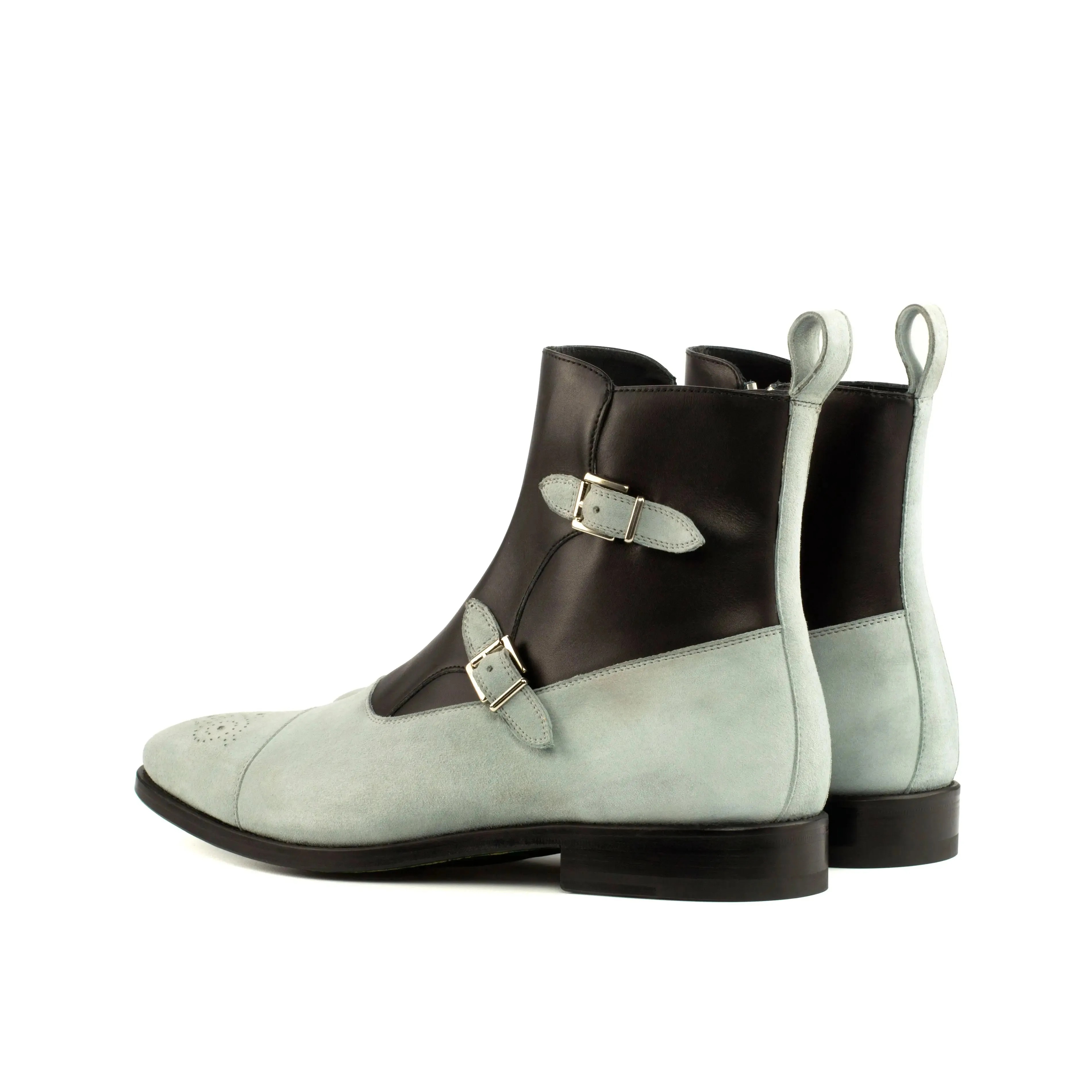 DapperFam Octavian in Light Grey / Black Men's Italian Leather & Suede Buckle Boot