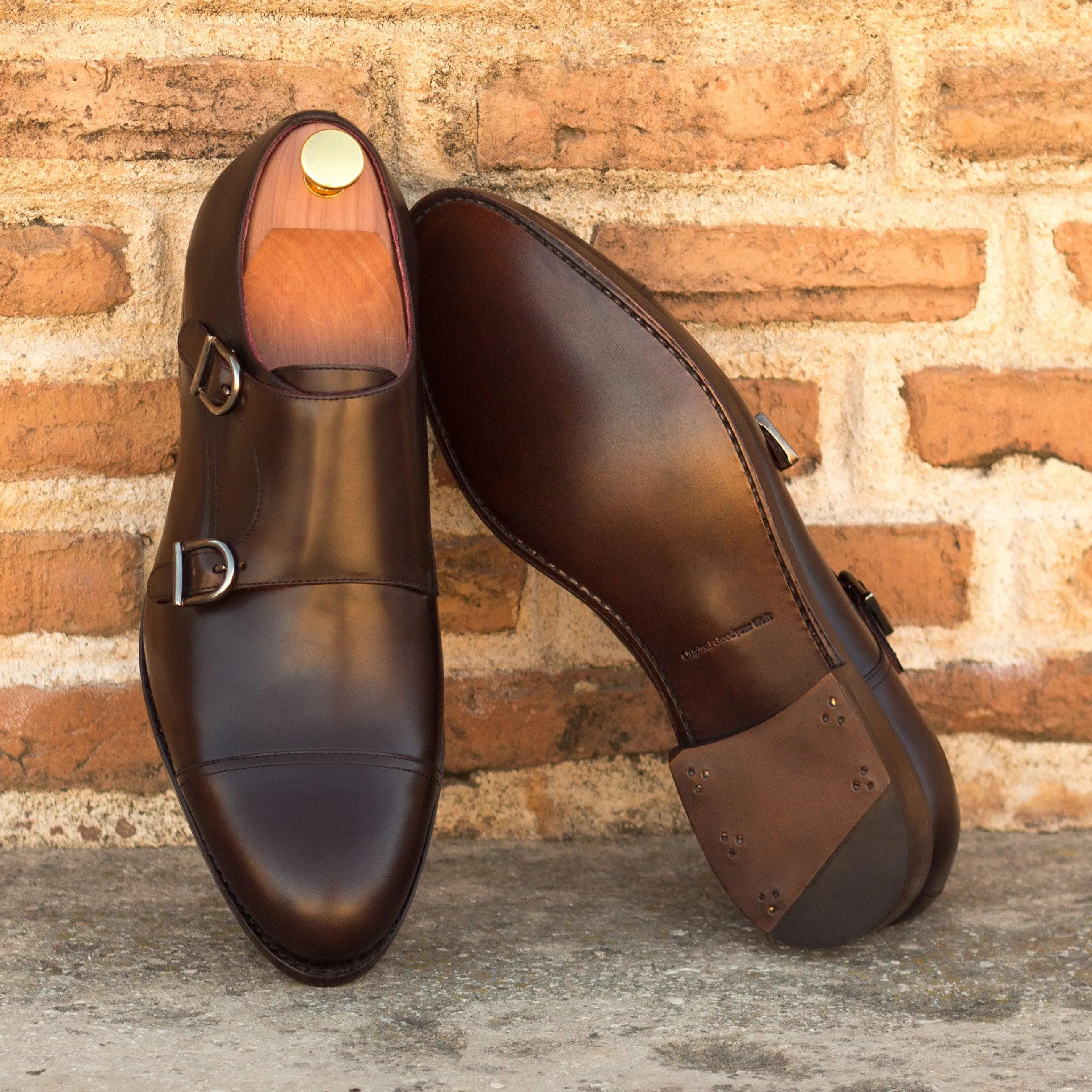 Dark Brown Leather Double Monk
