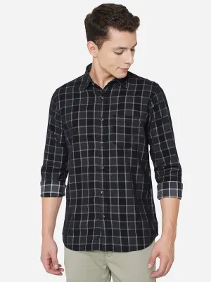 Dark Grey Checked Slim Fit Semi Casual Shirt | JadeBlue