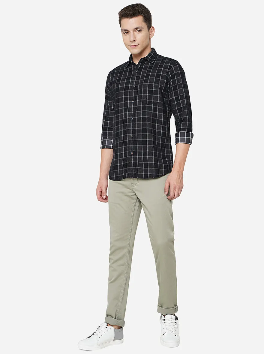 Dark Grey Checked Slim Fit Semi Casual Shirt | JadeBlue