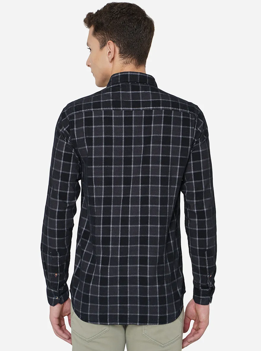 Dark Grey Checked Slim Fit Semi Casual Shirt | JadeBlue