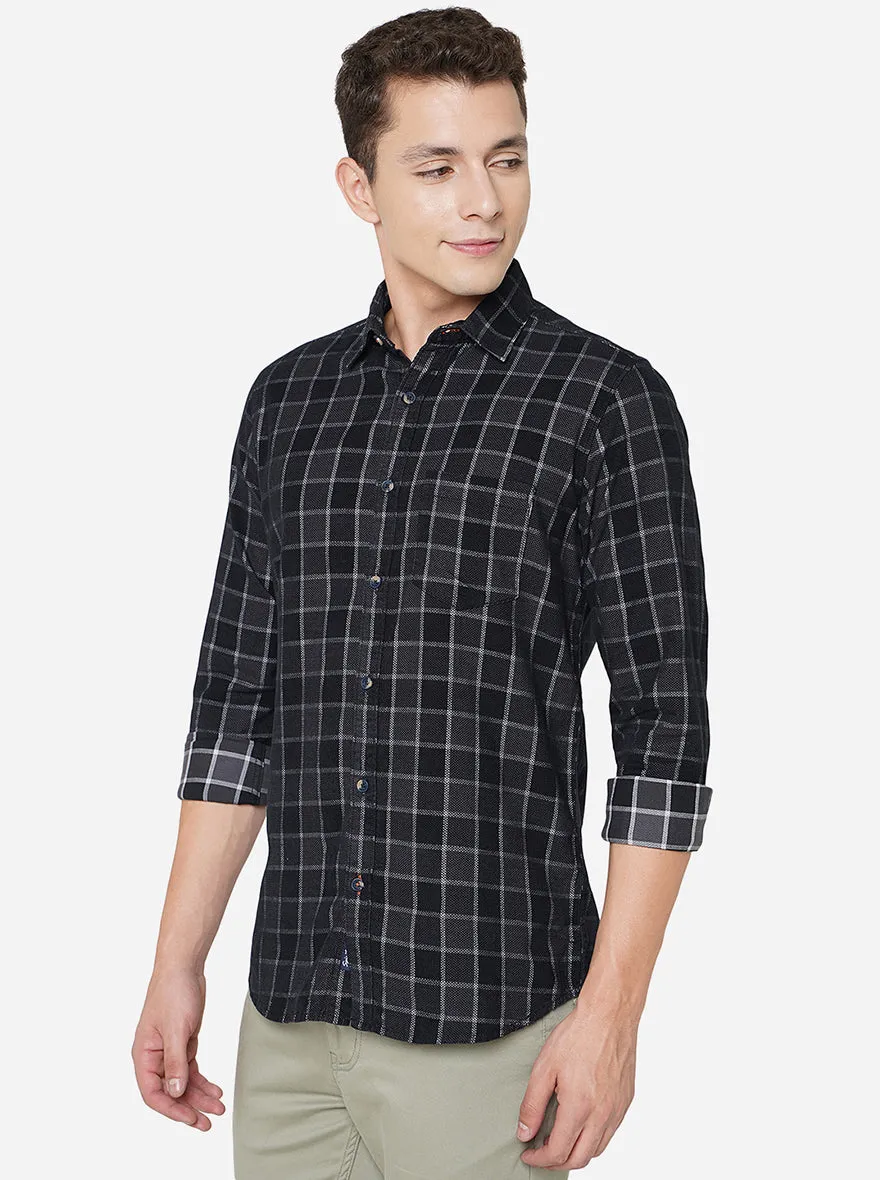 Dark Grey Checked Slim Fit Semi Casual Shirt | JadeBlue