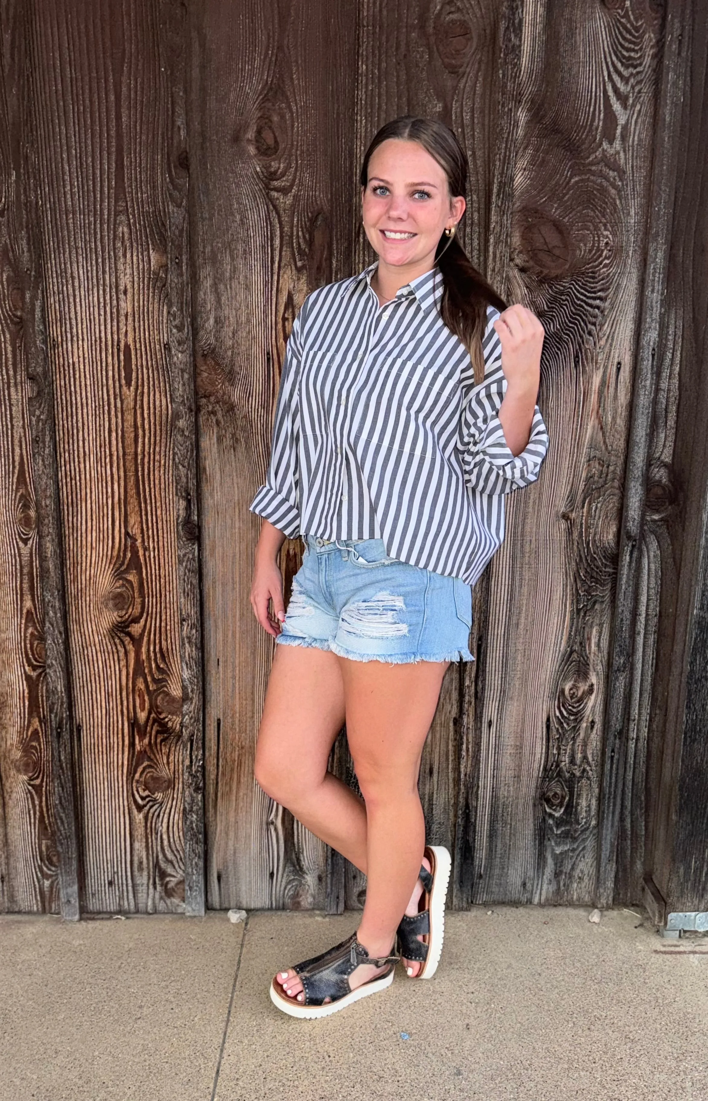 Daze Oxford Grey Stripe Shirt