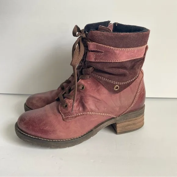 Dromedaris Kara Ankle Boots Suede Leather Lace Up Violet Plum Womens 8 8.5 38