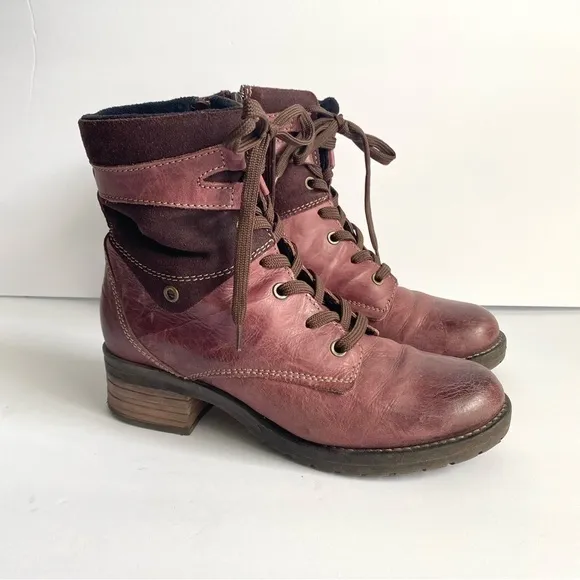 Dromedaris Kara Ankle Boots Suede Leather Lace Up Violet Plum Womens 8 8.5 38