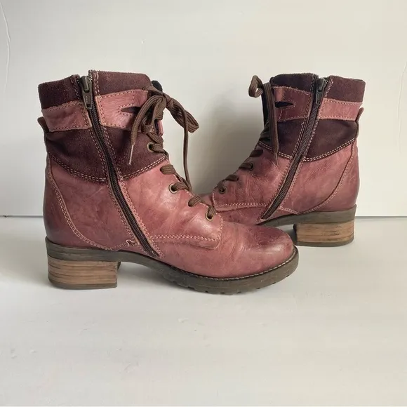 Dromedaris Kara Ankle Boots Suede Leather Lace Up Violet Plum Womens 8 8.5 38