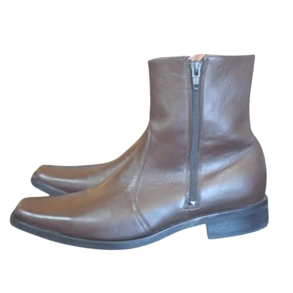 El Besserro Vintage Brown Leather Ankle Boots Men's Double Zip Boots size 9.5