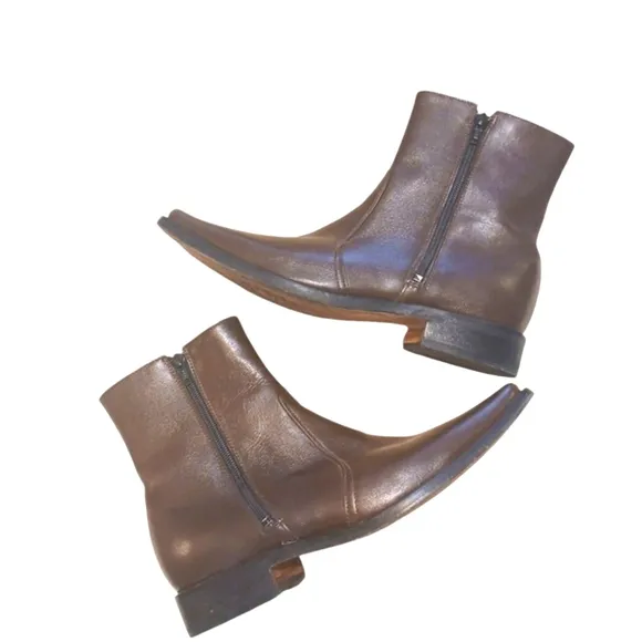 El Besserro Vintage Brown Leather Ankle Boots Men's Double Zip Boots size 9.5