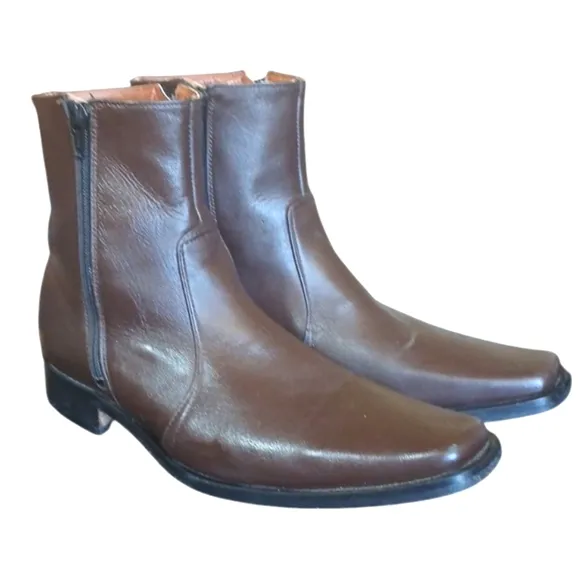 El Besserro Vintage Brown Leather Ankle Boots Men's Double Zip Boots size 9.5