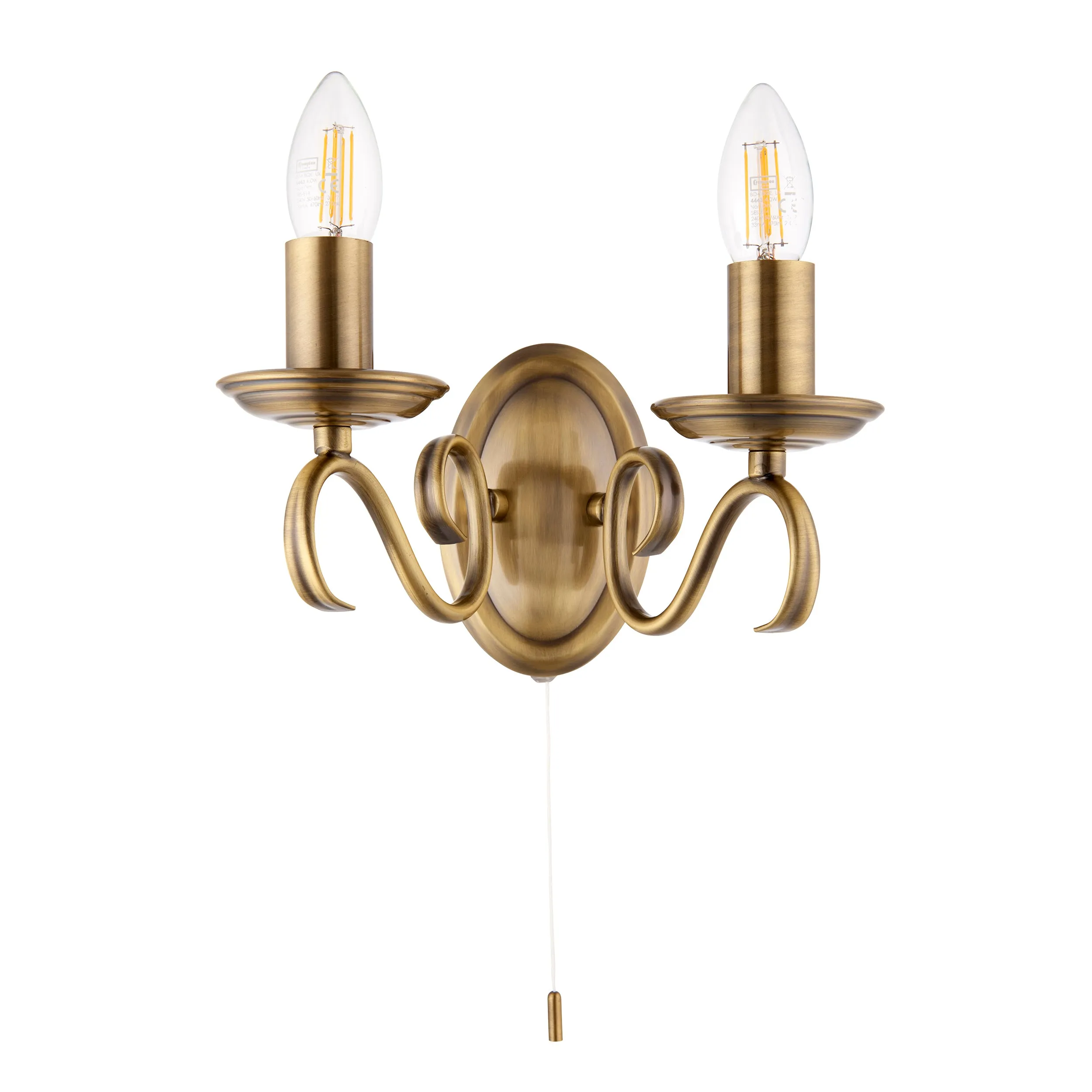 Endon 2030-2AN Bernice 2lt Wall Antique brass plate 2 x 60W E14 candle (Required)
