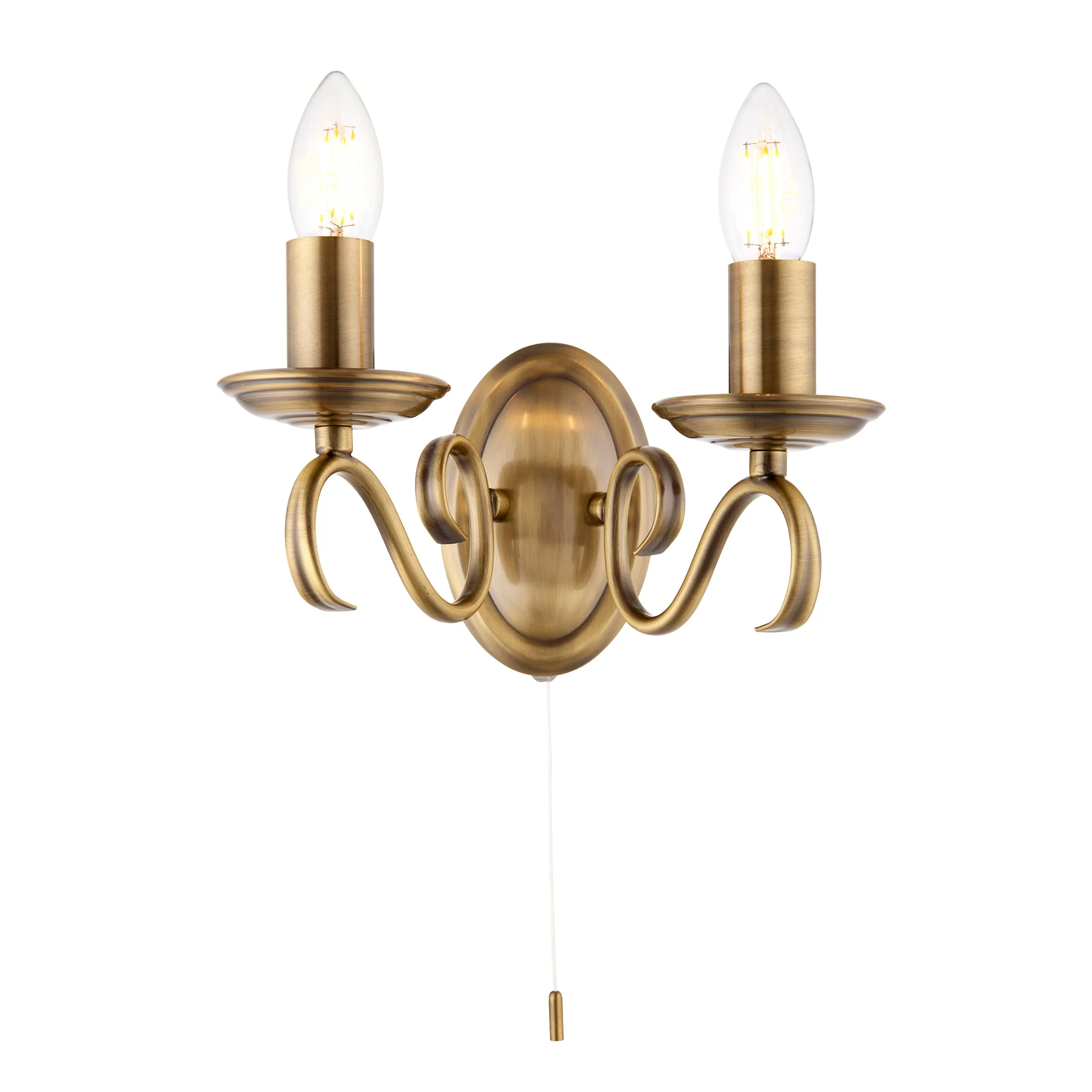 Endon 2030-2AN Bernice 2lt Wall Antique brass plate 2 x 60W E14 candle (Required)