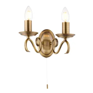 Endon 2030-2AN Bernice 2lt Wall Antique brass plate 2 x 60W E14 candle (Required)