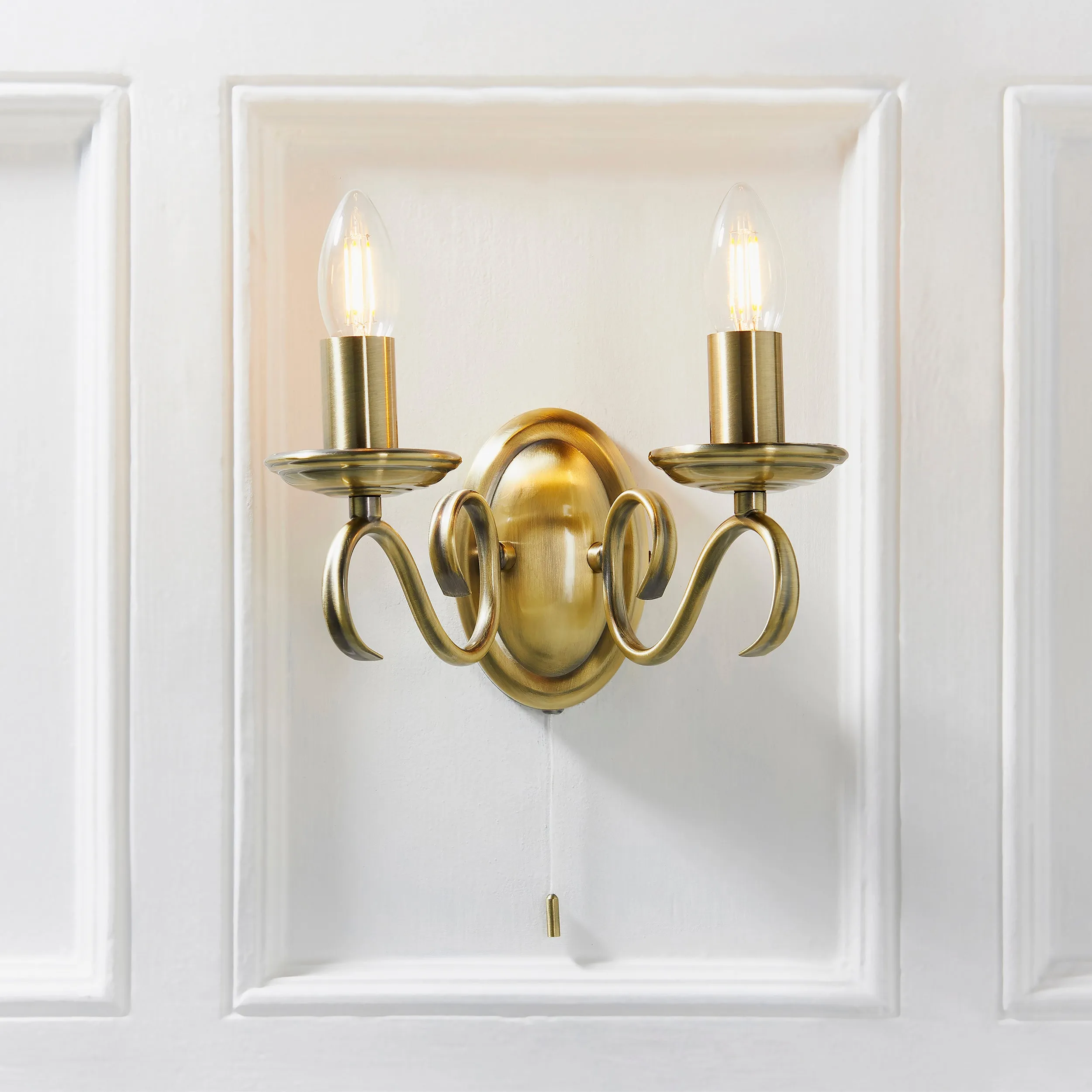 Endon 2030-2AN Bernice 2lt Wall Antique brass plate 2 x 60W E14 candle (Required)