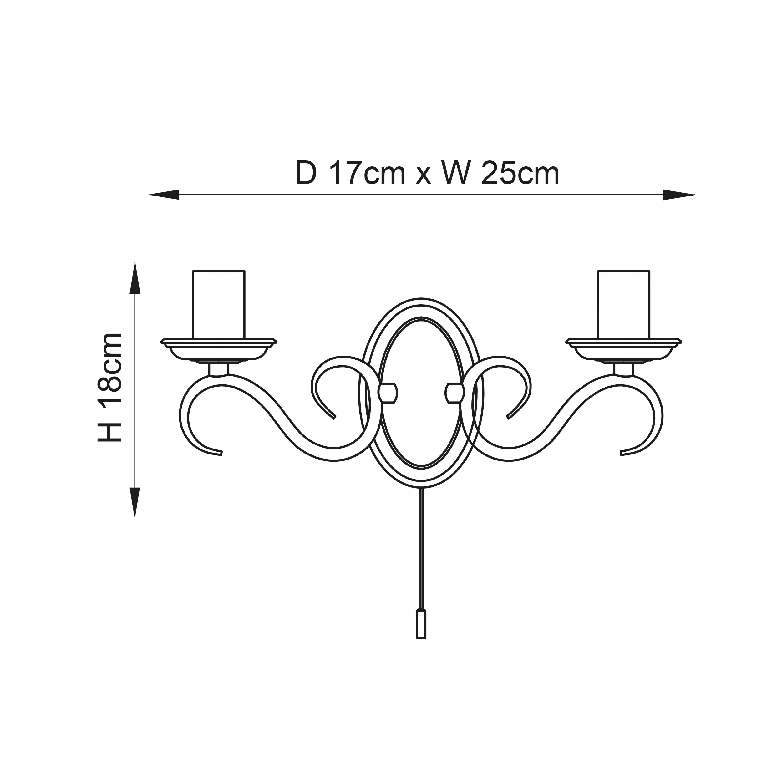 Endon 2030-2AN Bernice 2lt Wall Antique brass plate 2 x 60W E14 candle (Required)