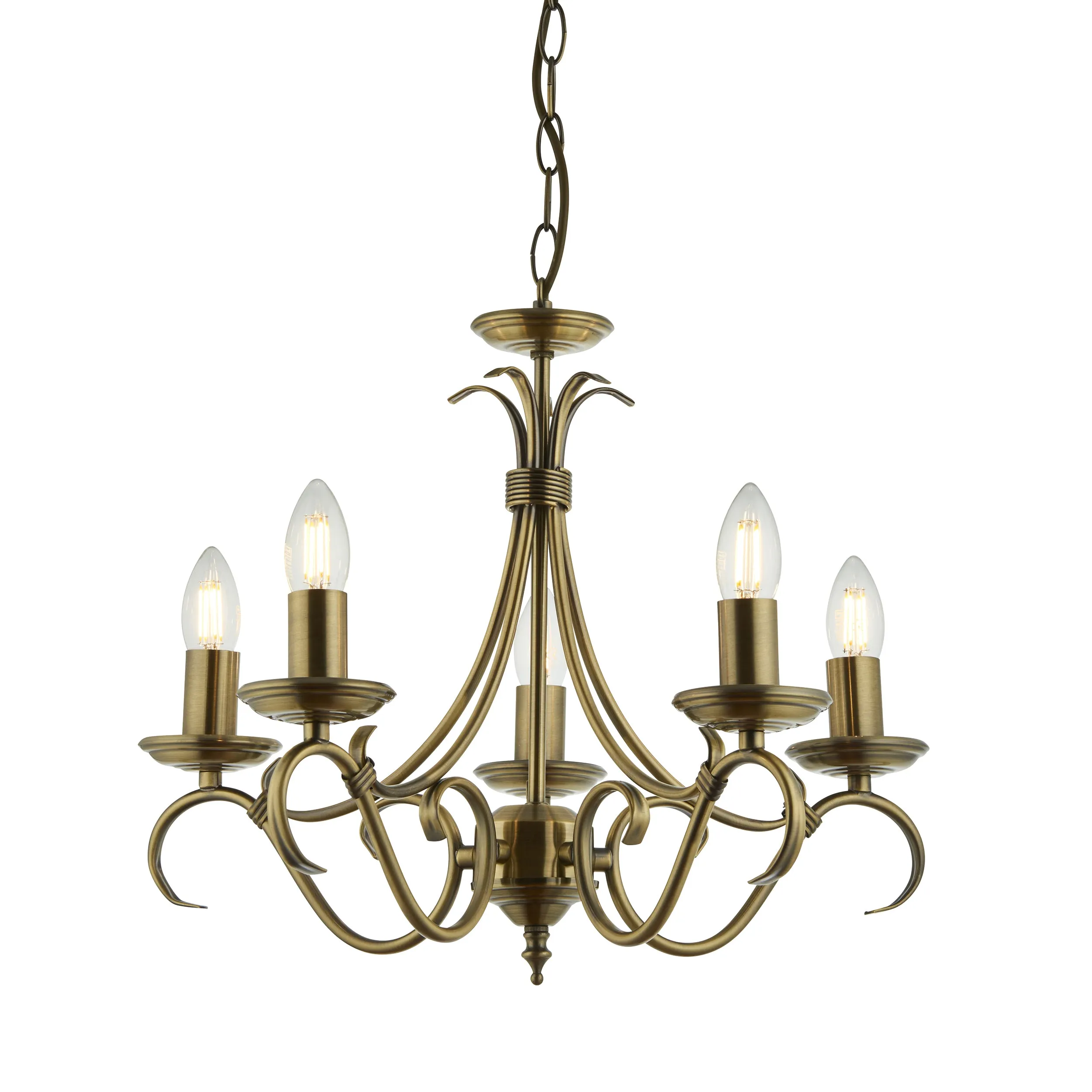 Endon 2030-5AN Bernice 5lt Pendant Antique brass plate 5 x 60W E14 candle (Required)