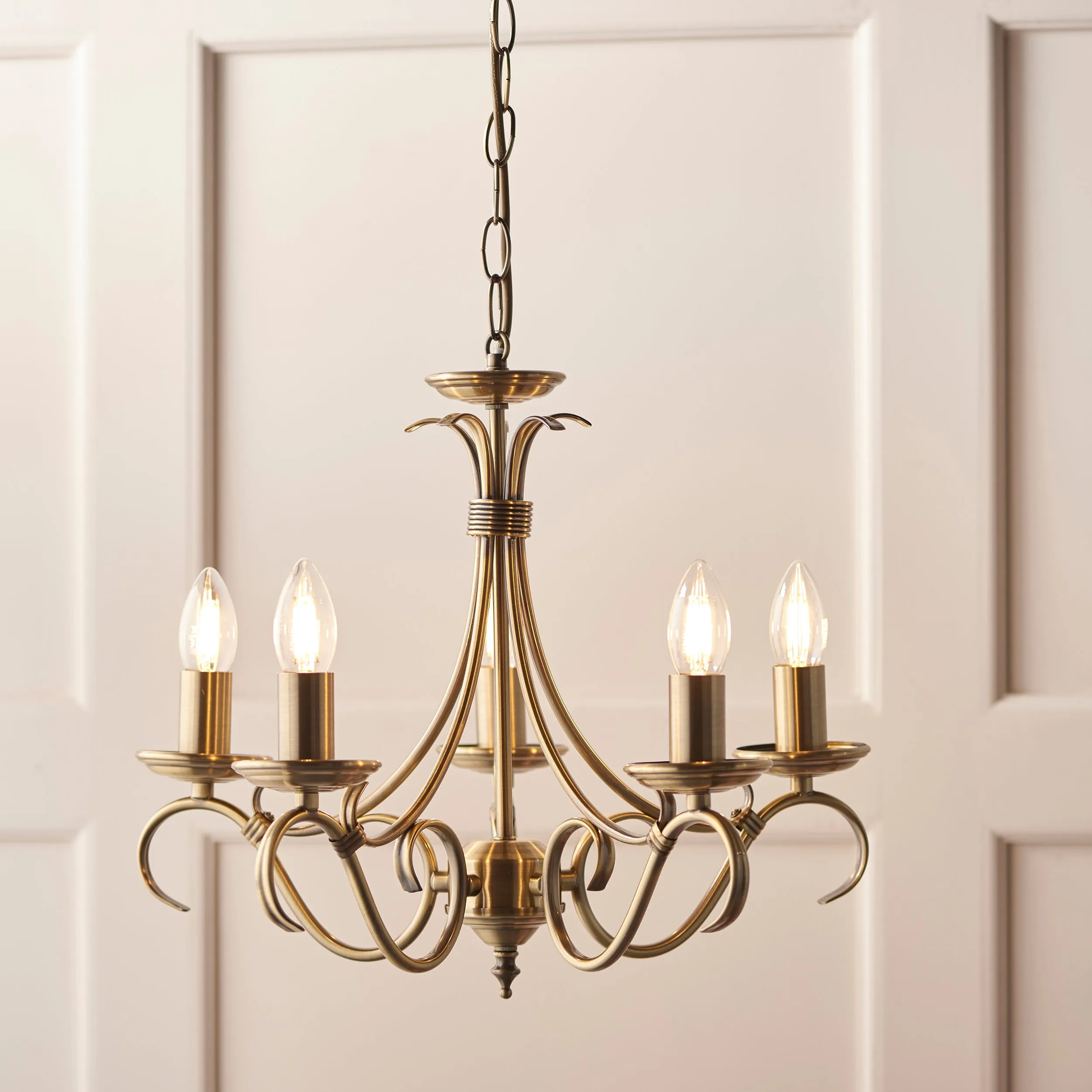Endon 2030-5AN Bernice 5lt Pendant Antique brass plate 5 x 60W E14 candle (Required)