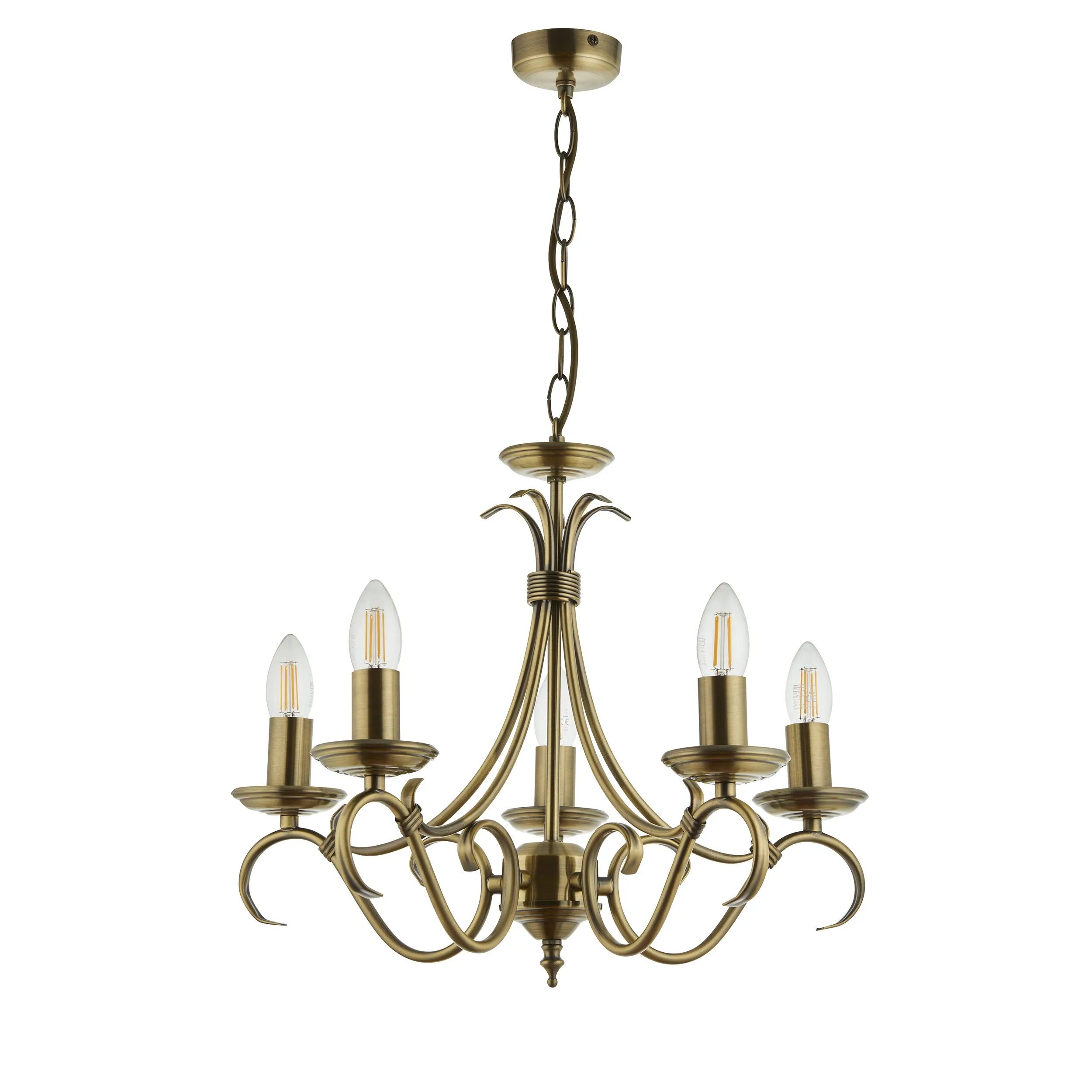 Endon 2030-5AN Bernice 5lt Pendant Antique brass plate 5 x 60W E14 candle (Required)