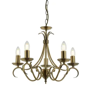 Endon 2030-5AN Bernice 5lt Pendant Antique brass plate 5 x 60W E14 candle (Required)